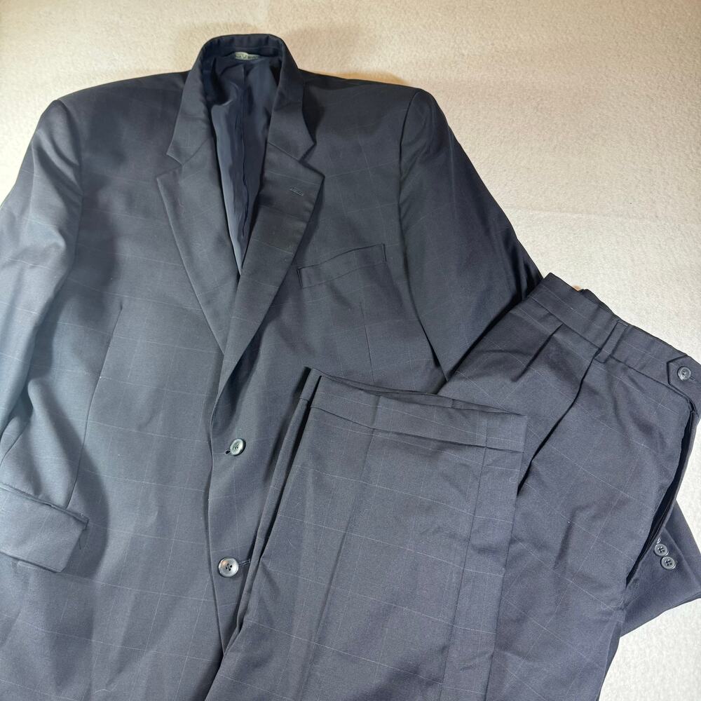 Jos. A. Bank Navy 48L Wool Suit 2 Piece Windowpane Check Blazer 40L Pants